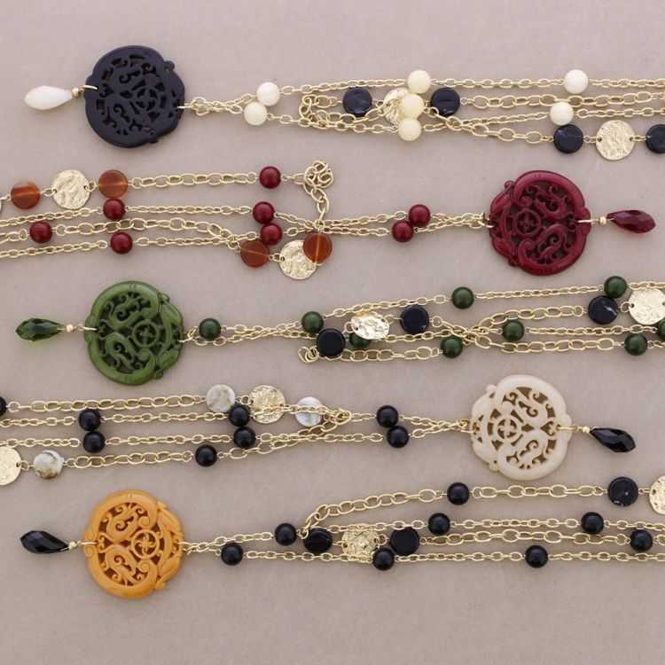 LONG DOUBLE STRAPS METAL PENDANT MEDAL FILIGREE RESIN 2