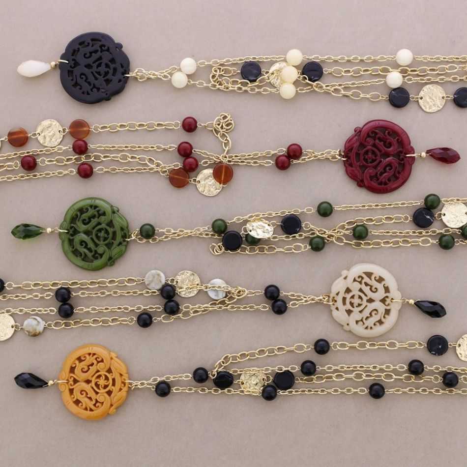 LONG DOUBLE STRAPS METAL PENDANT MEDAL FILIGREE RESIN