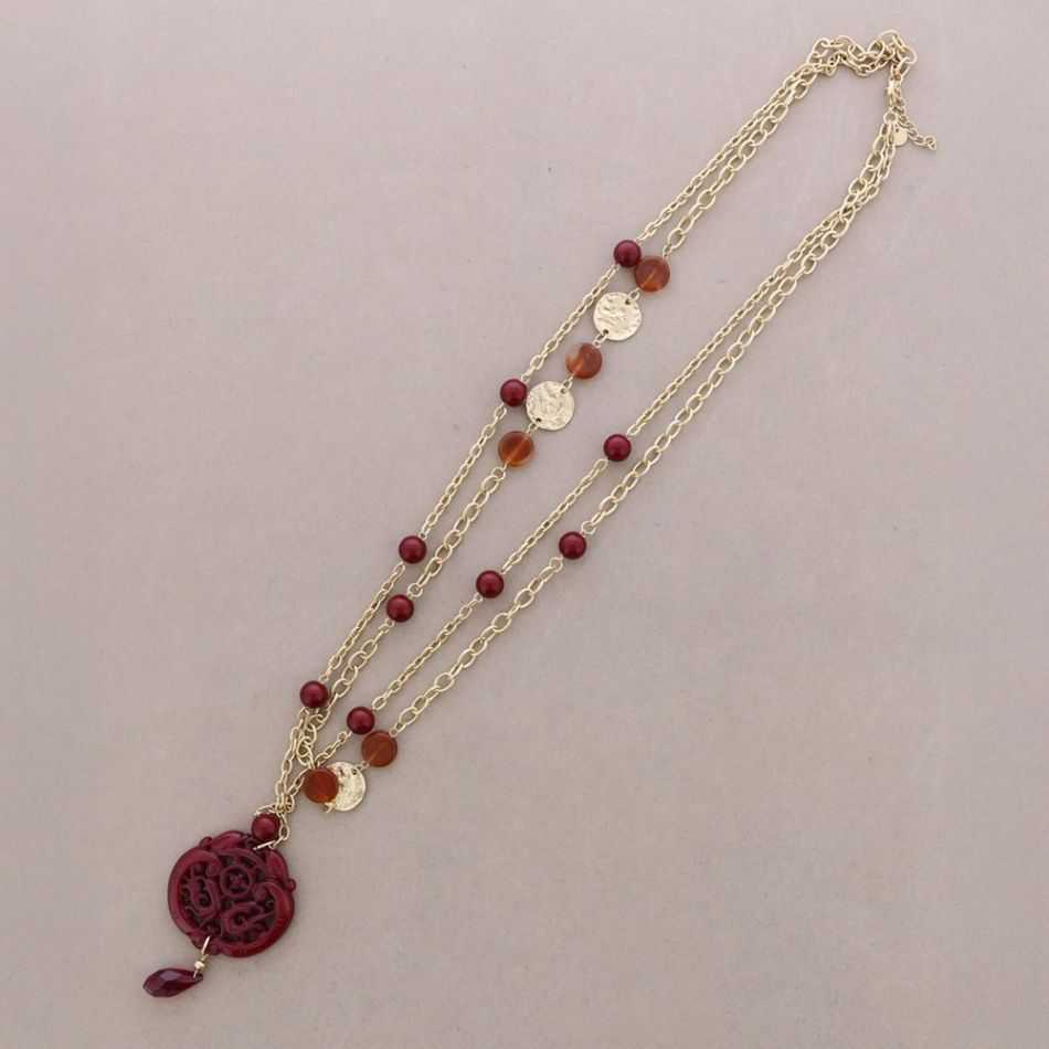LONG DOUBLE STRAPS METAL PENDANT MEDAL FILIGREE RESIN