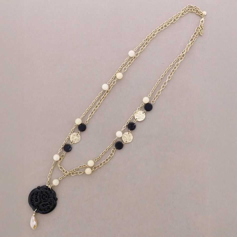 LONG DOUBLE STRAPS METAL PENDANT MEDAL FILIGREE RESIN