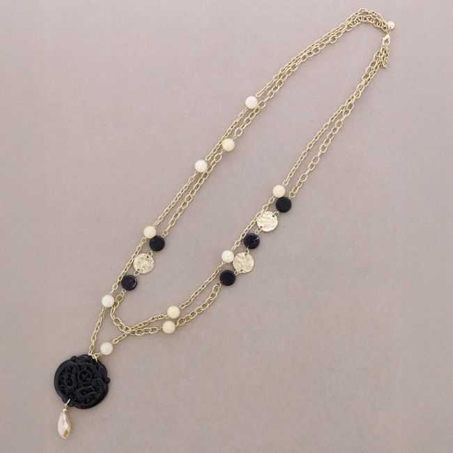 LONG DOUBLE STRAPS METAL PENDANT MEDAL FILIGREE RESIN