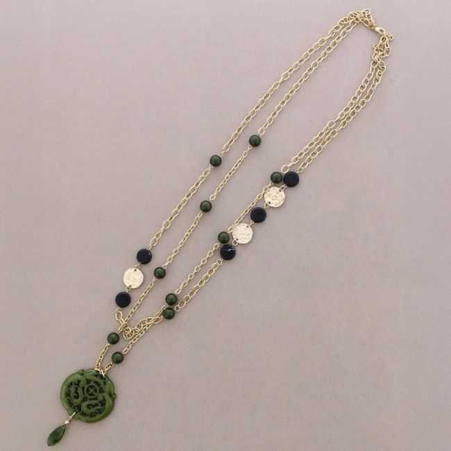 LONG DOUBLE STRAPS METAL PENDANT MEDAL FILIGREE RESIN