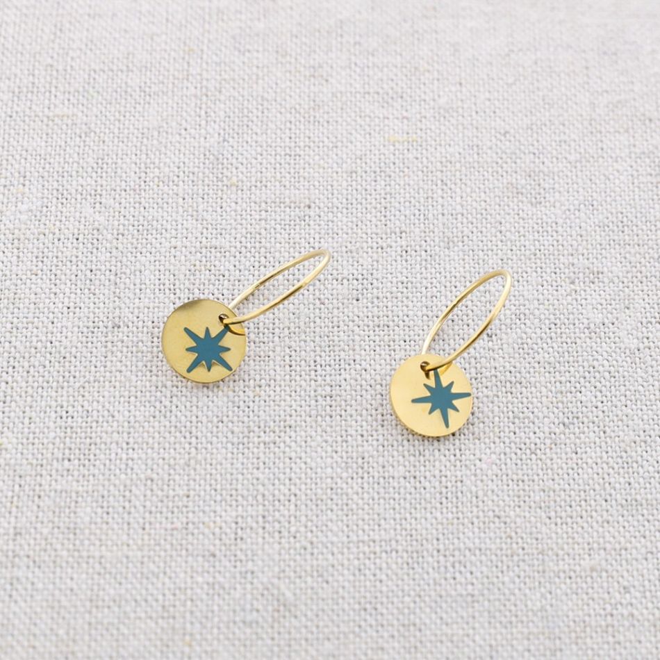STEEL EARRINGS PENDANT ENAMEL MEDAL