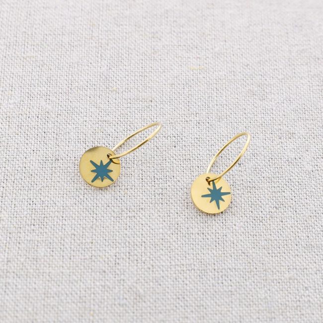 STEEL EARRINGS PENDANT ENAMEL MEDAL