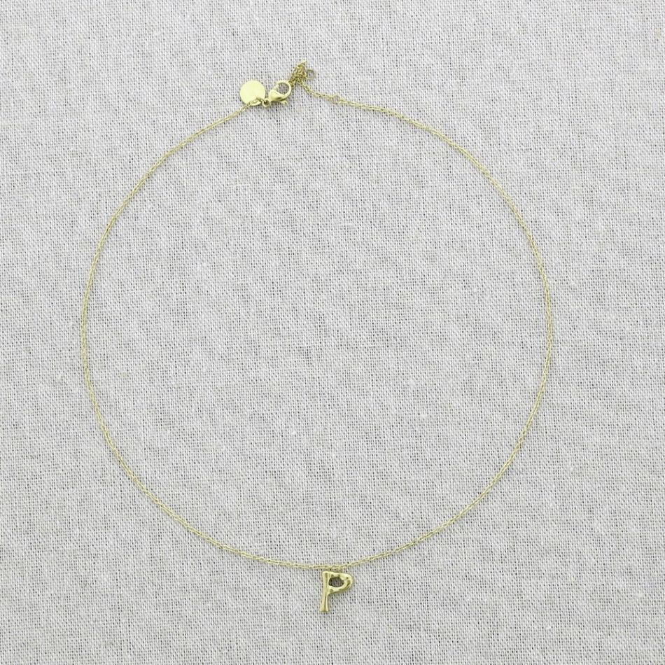 BAMBOO INITIAL P STEEL SHORT NECKLACE
