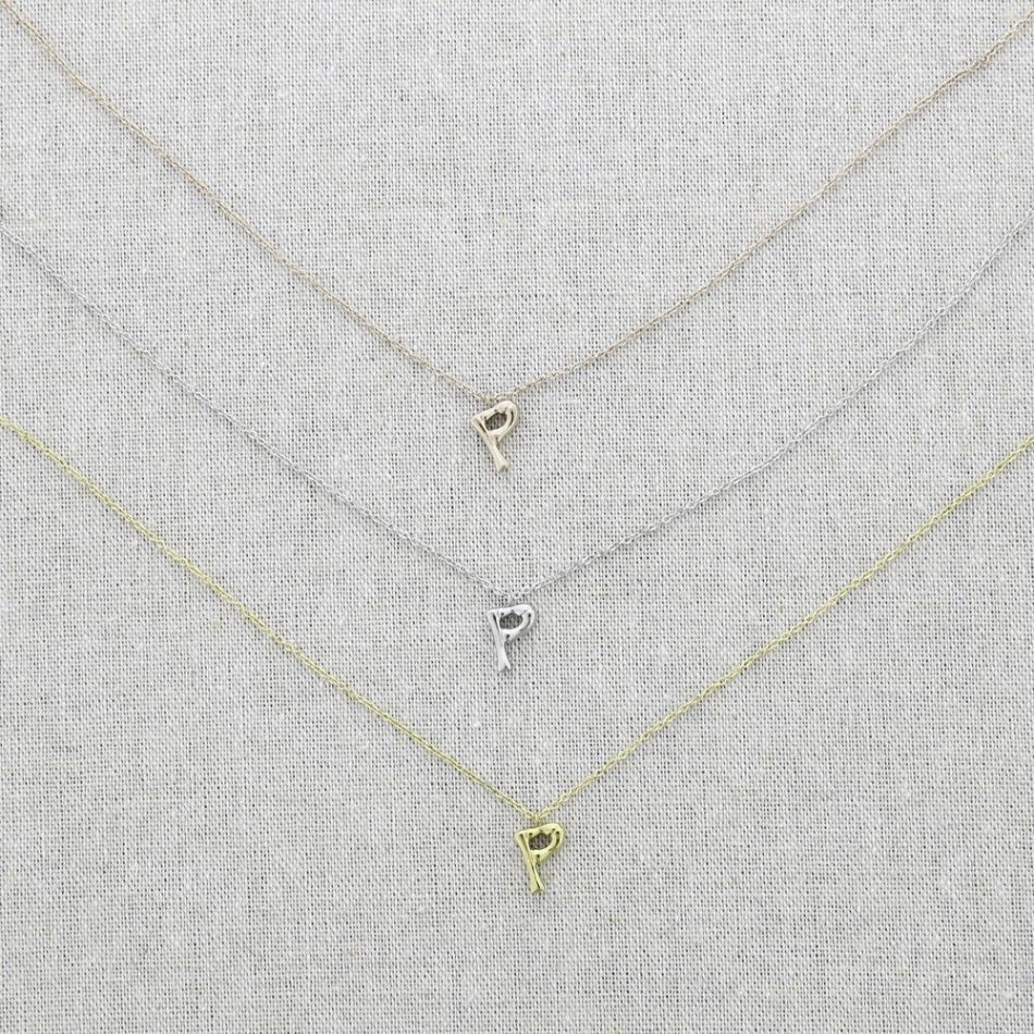 BAMBOO INITIAL P STEEL SHORT NECKLACE