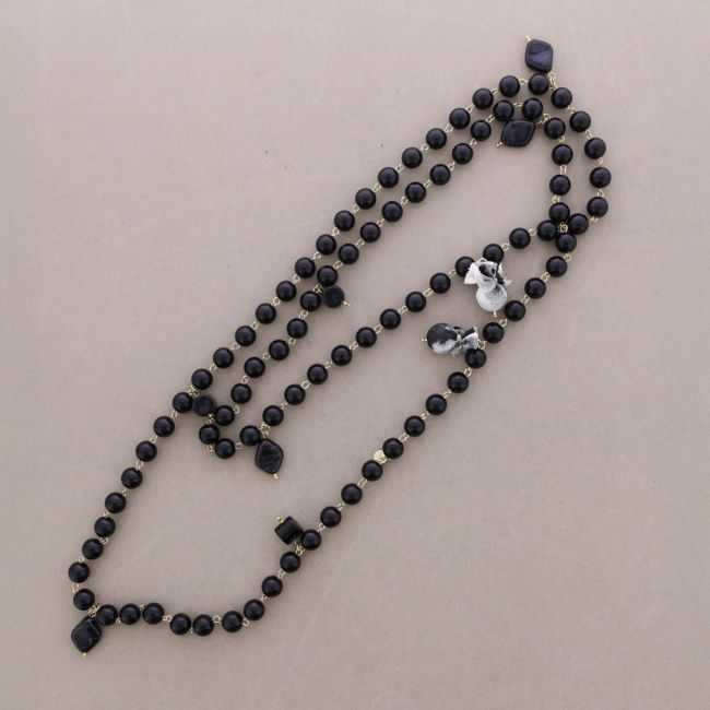 COLLAR LARGO CUENTAS BOLAS RESINA COLGANTES BOLAS FORRADAS TELA