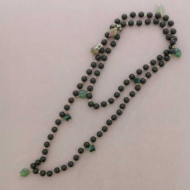 COLLAR LARGO CUENTAS BOLAS RESINA COLGANTES BOLAS FORRADAS TELA