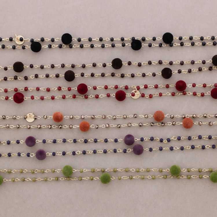 LONG NECKLACE FACETED CRYSTAL BEADS VELVET BEADS 120CM 2