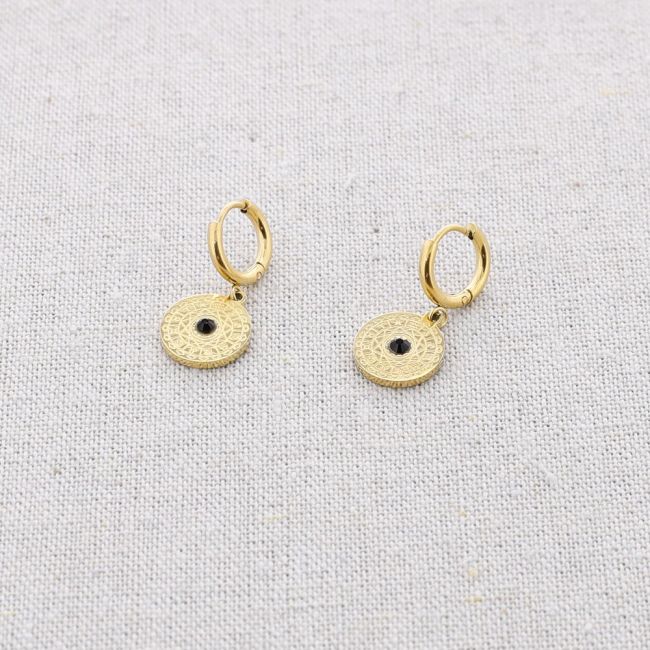 STEEL EARRINGS HANGING LITTLE CRYSTAL MEDAL