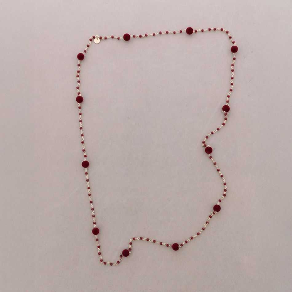 LONG NECKLACE FACETED CRYSTAL BEADS VELVET BEADS 120CM