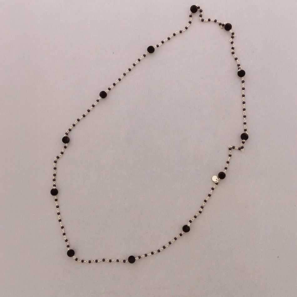 LONG NECKLACE FACETED CRYSTAL BEADS VELVET BEADS 120CM