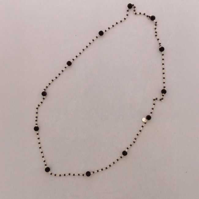 LONG NECKLACE FACETED CRYSTAL BEADS VELVET BEADS 120CM