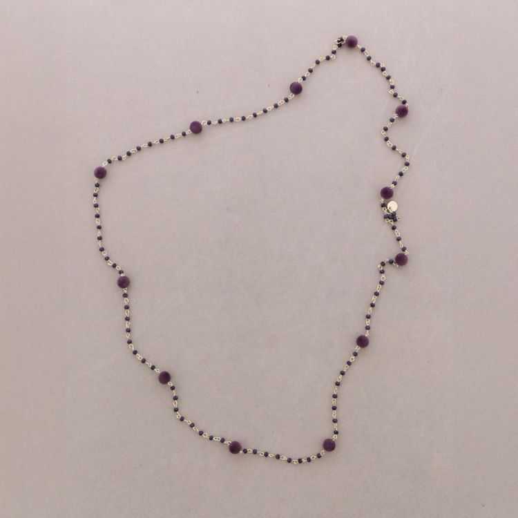 LONG NECKLACE FACETED CRYSTAL BEADS VELVET BEADS 120CM
