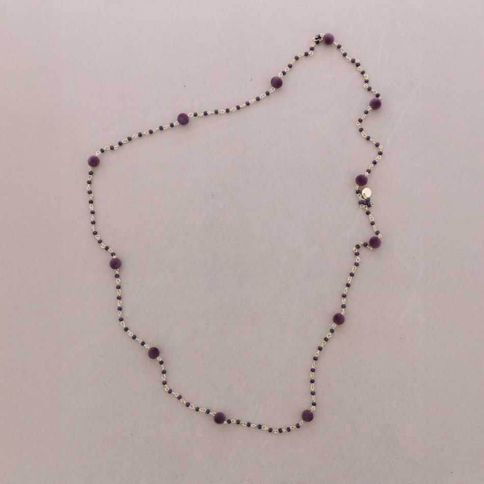 LONG NECKLACE FACETED CRYSTAL BEADS VELVET BEADS 120CM