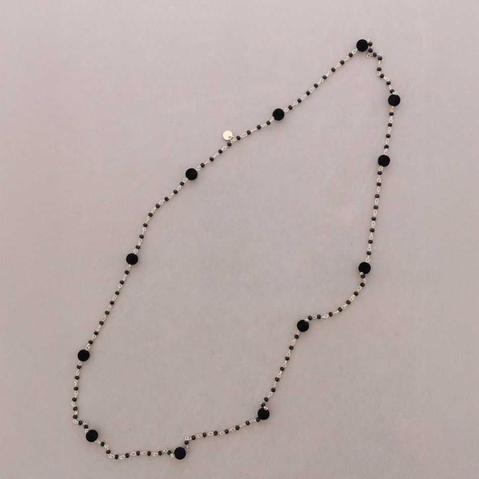 LONG NECKLACE FACETED CRYSTAL BEADS VELVET BEADS 120CM