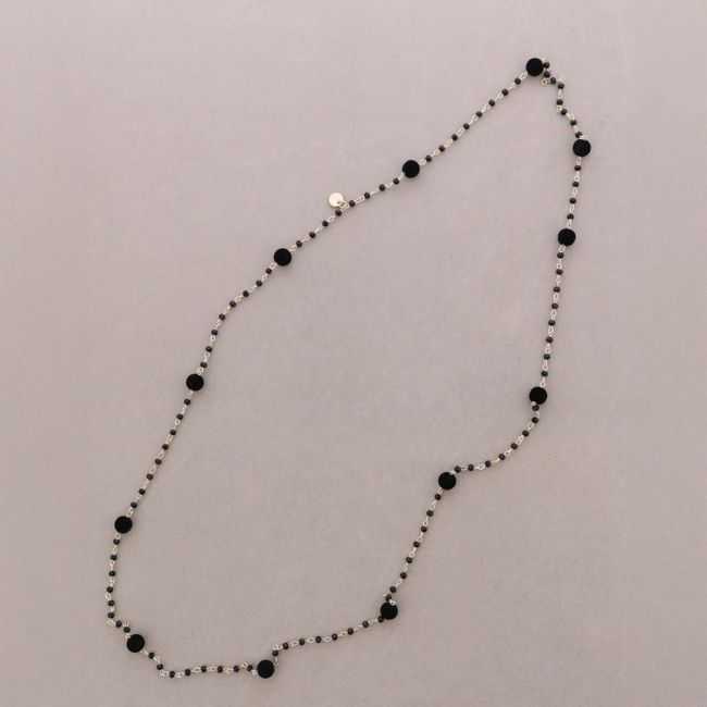 LONG NECKLACE FACETED CRYSTAL BEADS VELVET BEADS 120CM