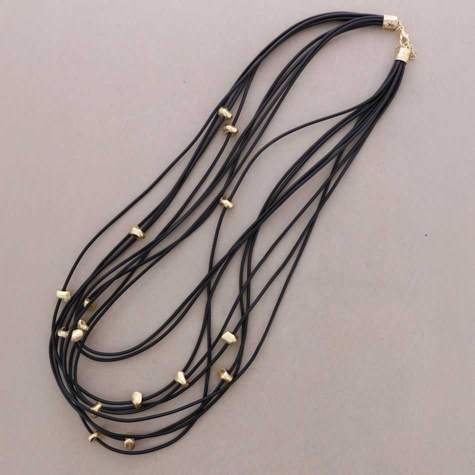 COLLAR LARGO CORDÓN SINTÉTICO MULTI TIRAS CUENTAS METAL