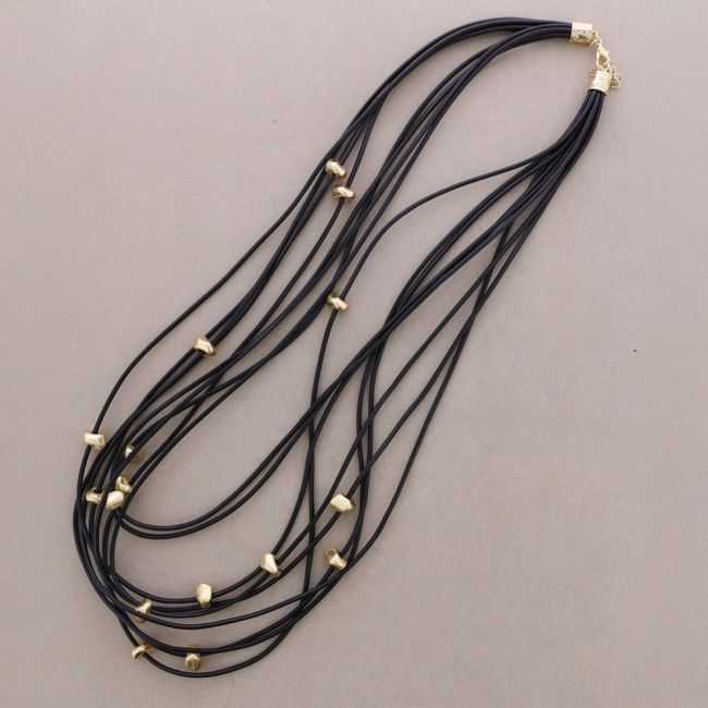 COLLAR LARGO CORDÓN SINTÉTICO MULTI TIRAS CUENTAS METAL