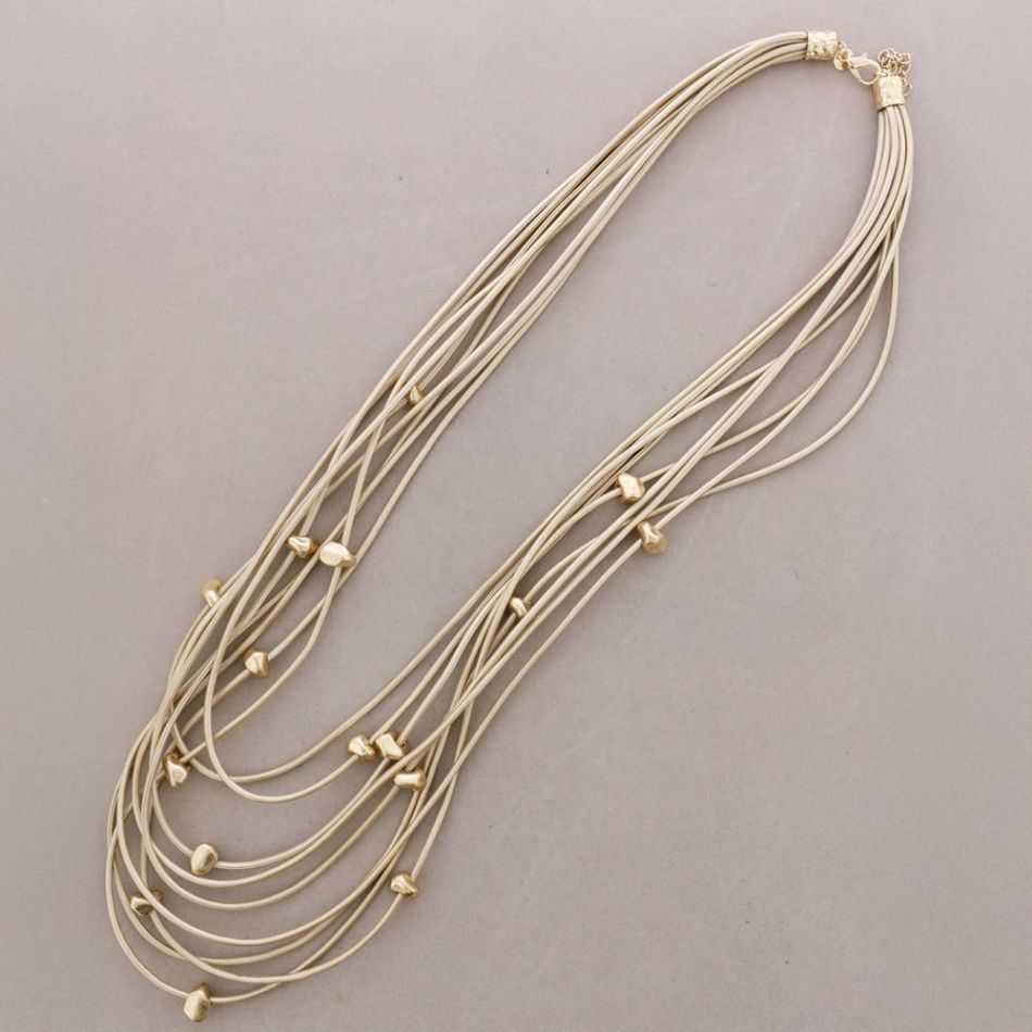 COLLAR LARGO CORDÓN SINTÉTICO MULTI TIRAS CUENTAS METAL
