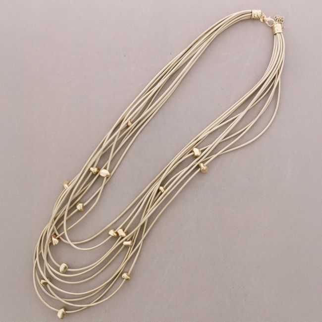 COLLAR LARGO CORDÓN SINTÉTICO MULTI TIRAS CUENTAS METAL