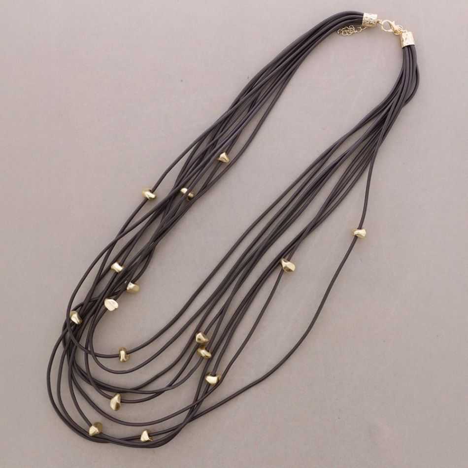 COLLAR LARGO CORDÓN SINTÉTICO MULTI TIRAS CUENTAS METAL