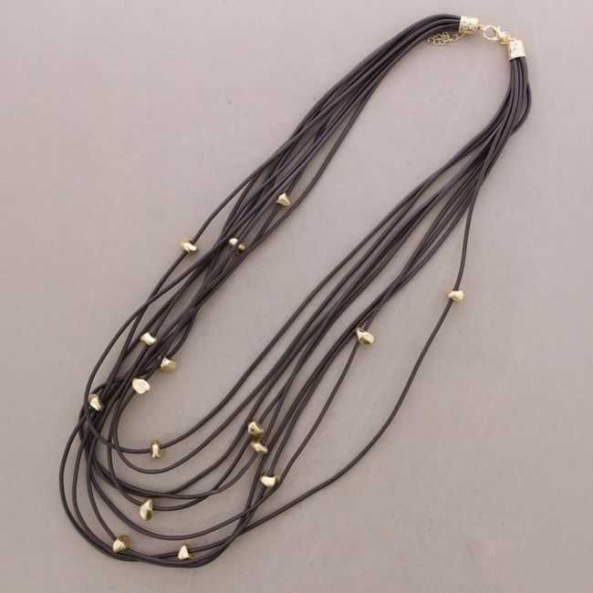 COLLAR LARGO CORDÓN SINTÉTICO MULTI TIRAS CUENTAS METAL