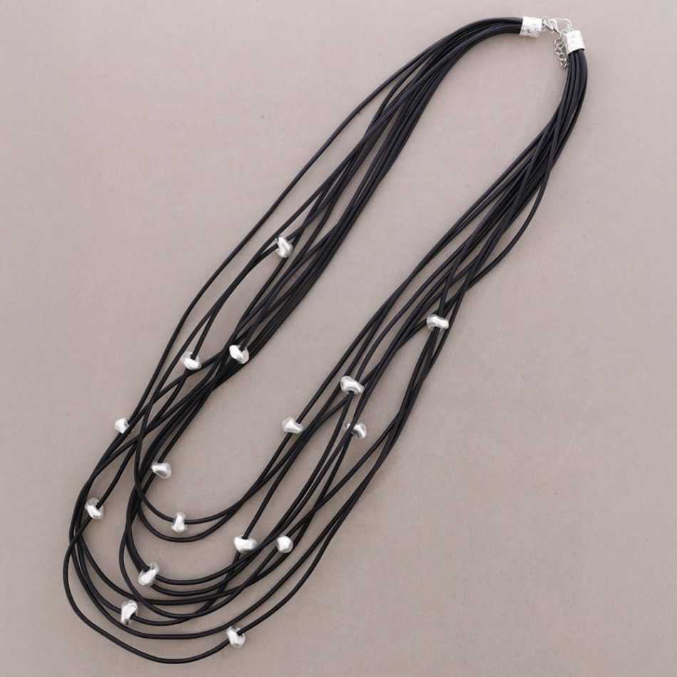 COLLAR LARGO CORDÓN SINTÉTICO MULTI TIRAS CUENTAS METAL