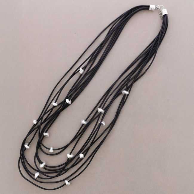 COLLAR LARGO CORDÓN SINTÉTICO MULTI TIRAS CUENTAS METAL