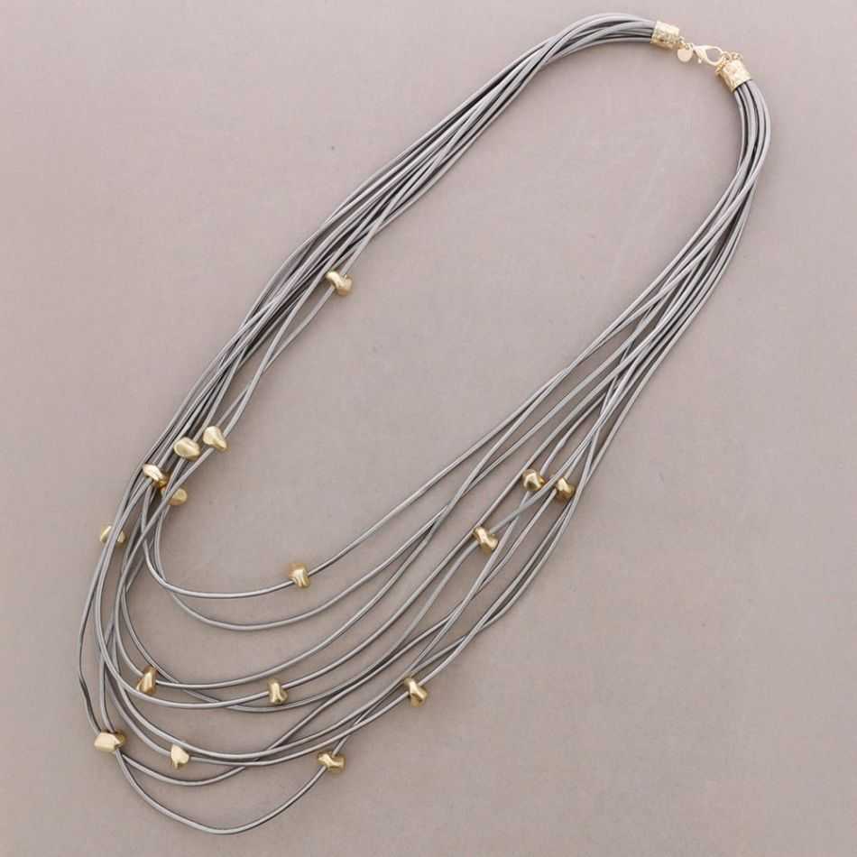 COLLAR LARGO CORDÓN SINTÉTICO MULTI TIRAS CUENTAS METAL