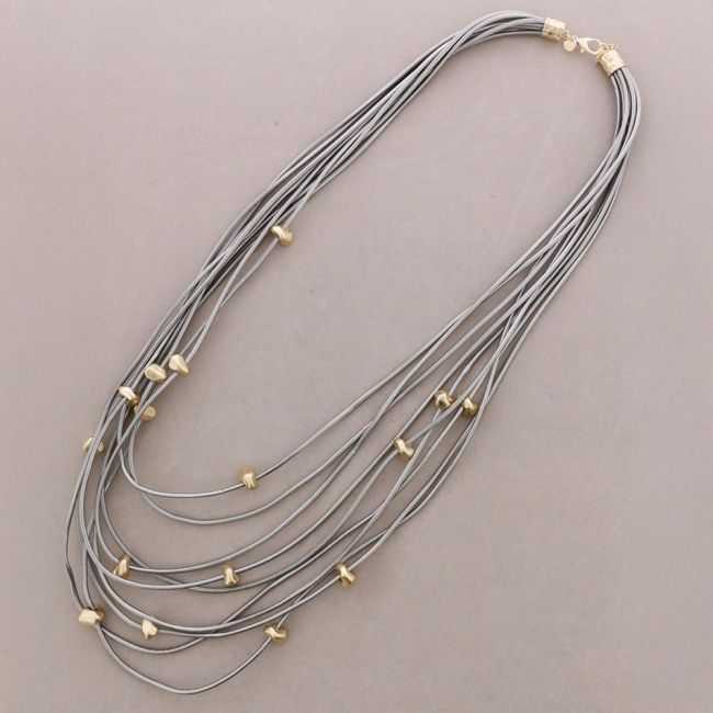 COLLAR LARGO CORDÓN SINTÉTICO MULTI TIRAS CUENTAS METAL