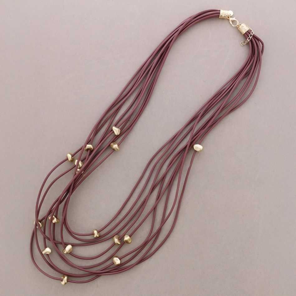 COLLAR LARGO CORDÓN SINTÉTICO MULTI TIRAS CUENTAS METAL
