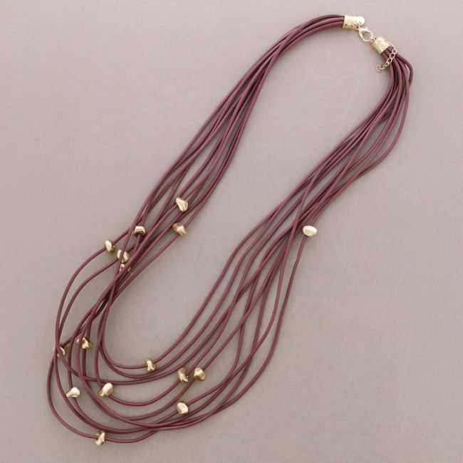 COLLAR LARGO CORDÓN SINTÉTICO MULTI TIRAS CUENTAS METAL