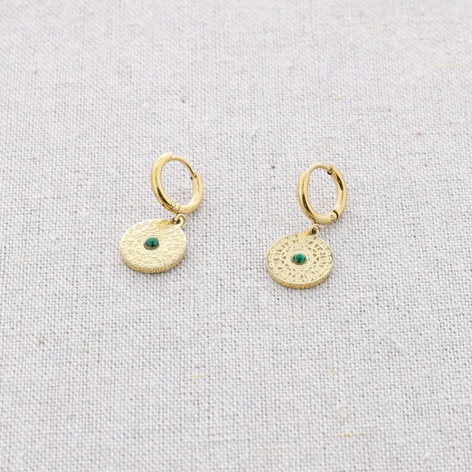STEEL EARRINGS HANGING LITTLE CRYSTAL MEDAL