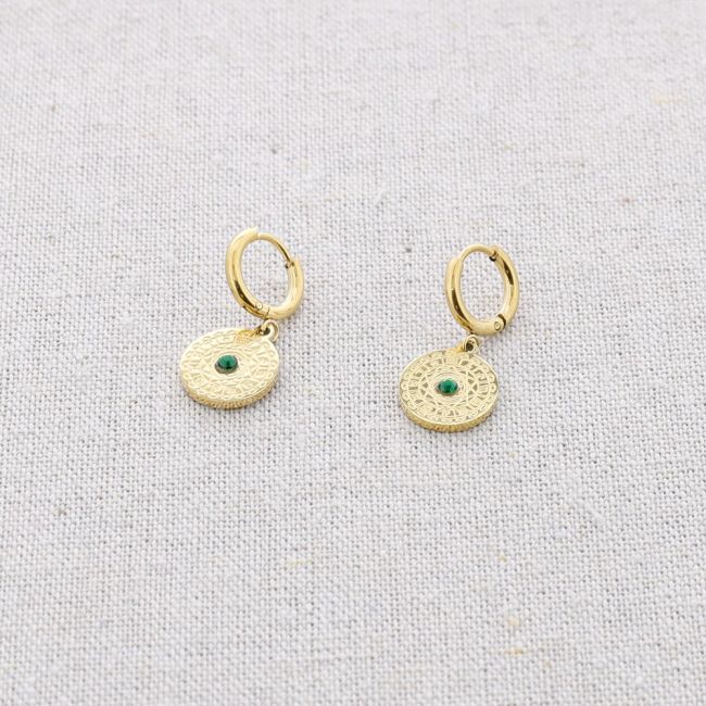 STEEL EARRINGS HANGING LITTLE CRYSTAL MEDAL