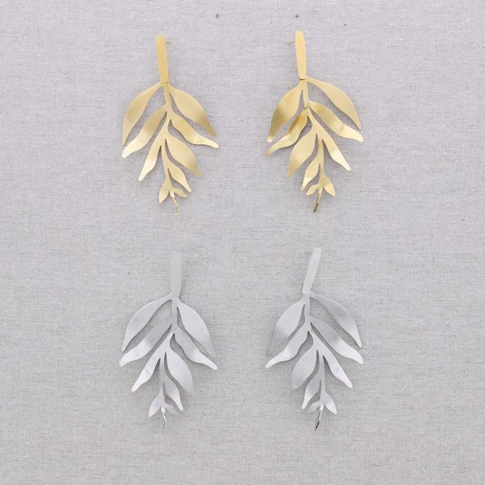 PENDIENTES ACERO COLGANTE RAMA HOJA