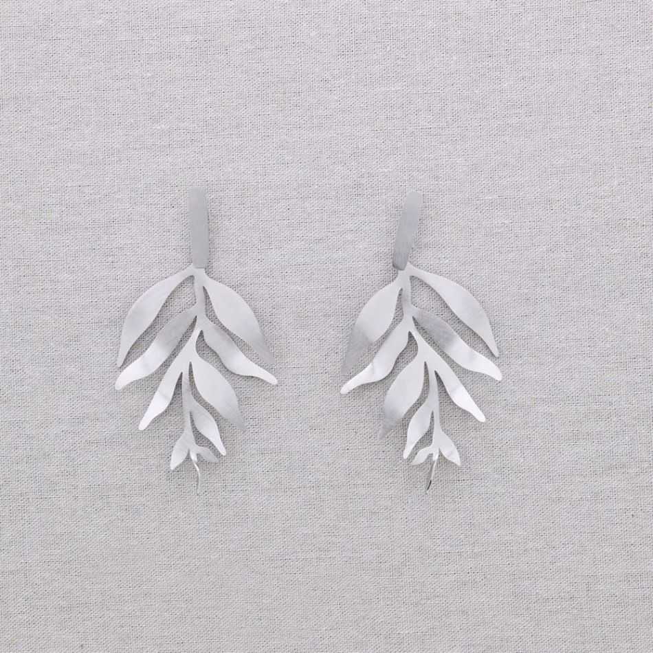 PENDIENTES ACERO COLGANTE RAMA HOJA