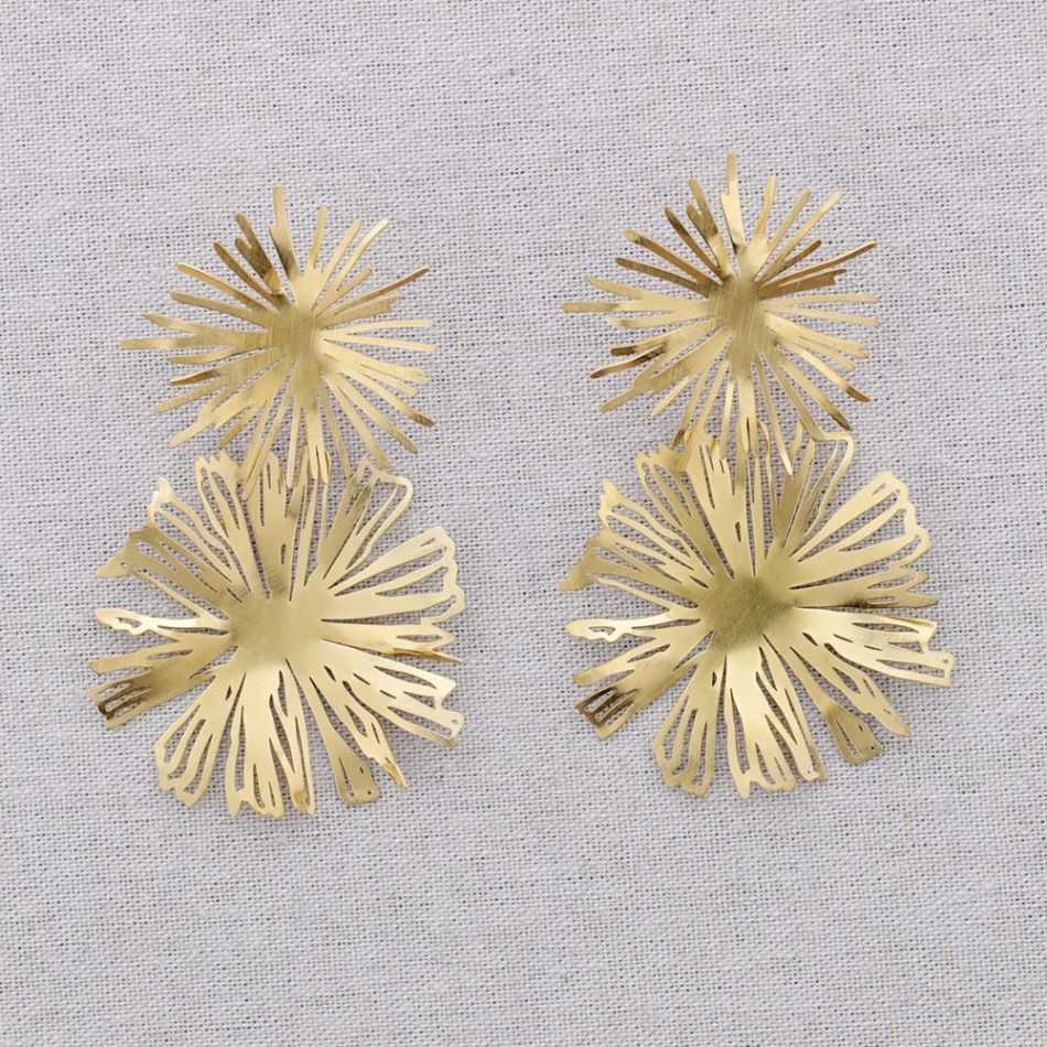 DOUBLE FLOWER SPARKLING STEEL EARRINGS