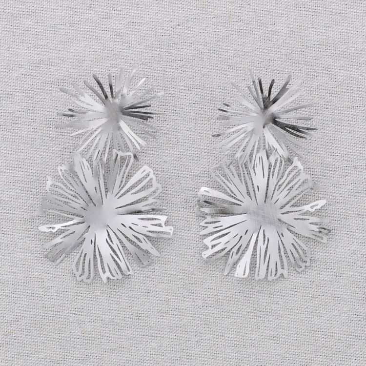 DOUBLE FLOWER SPARKLING STEEL EARRINGS 2