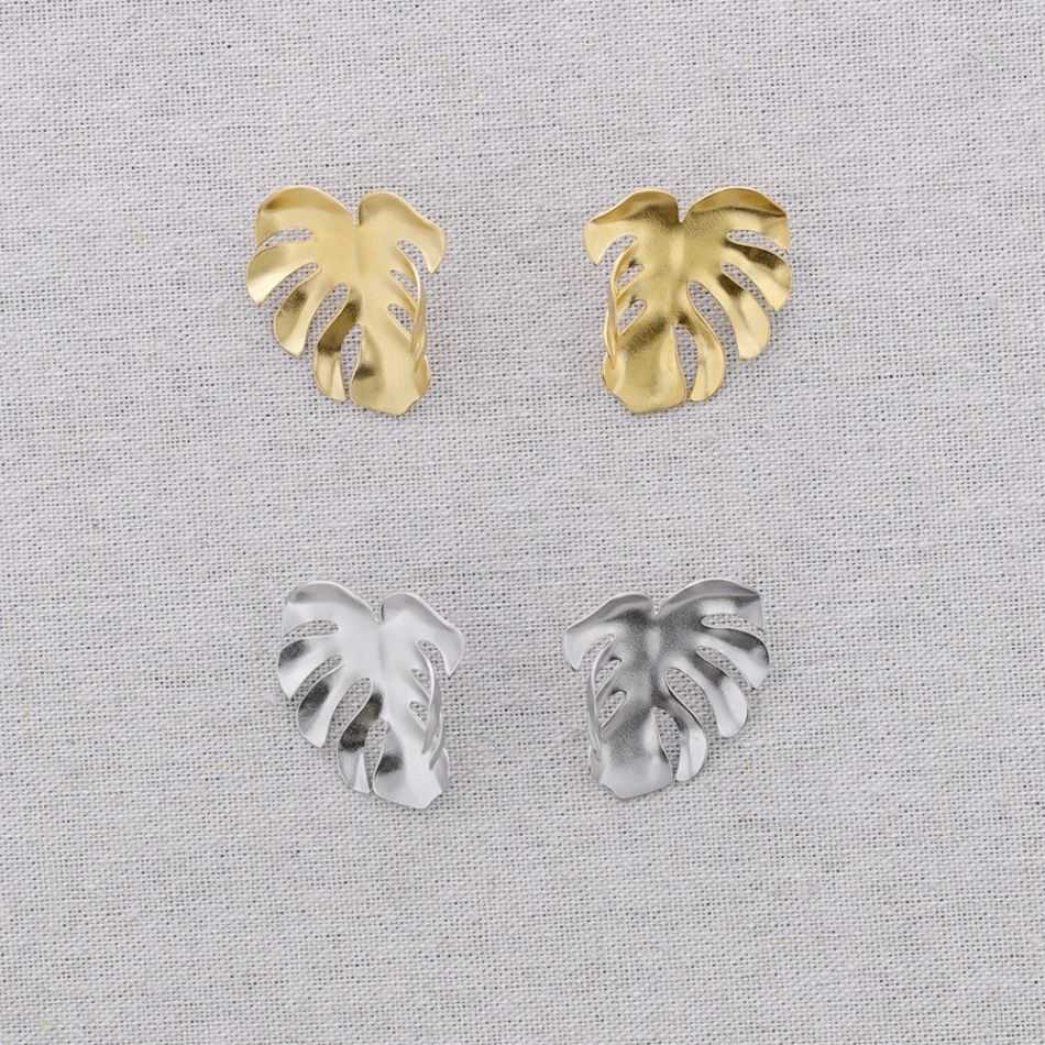 STEEL EARRINGS WITH CHEESE PLANT LEAF