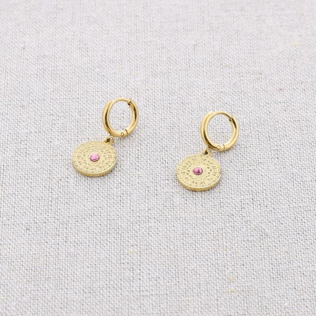 STEEL EARRINGS HANGING LITTLE CRYSTAL MEDAL