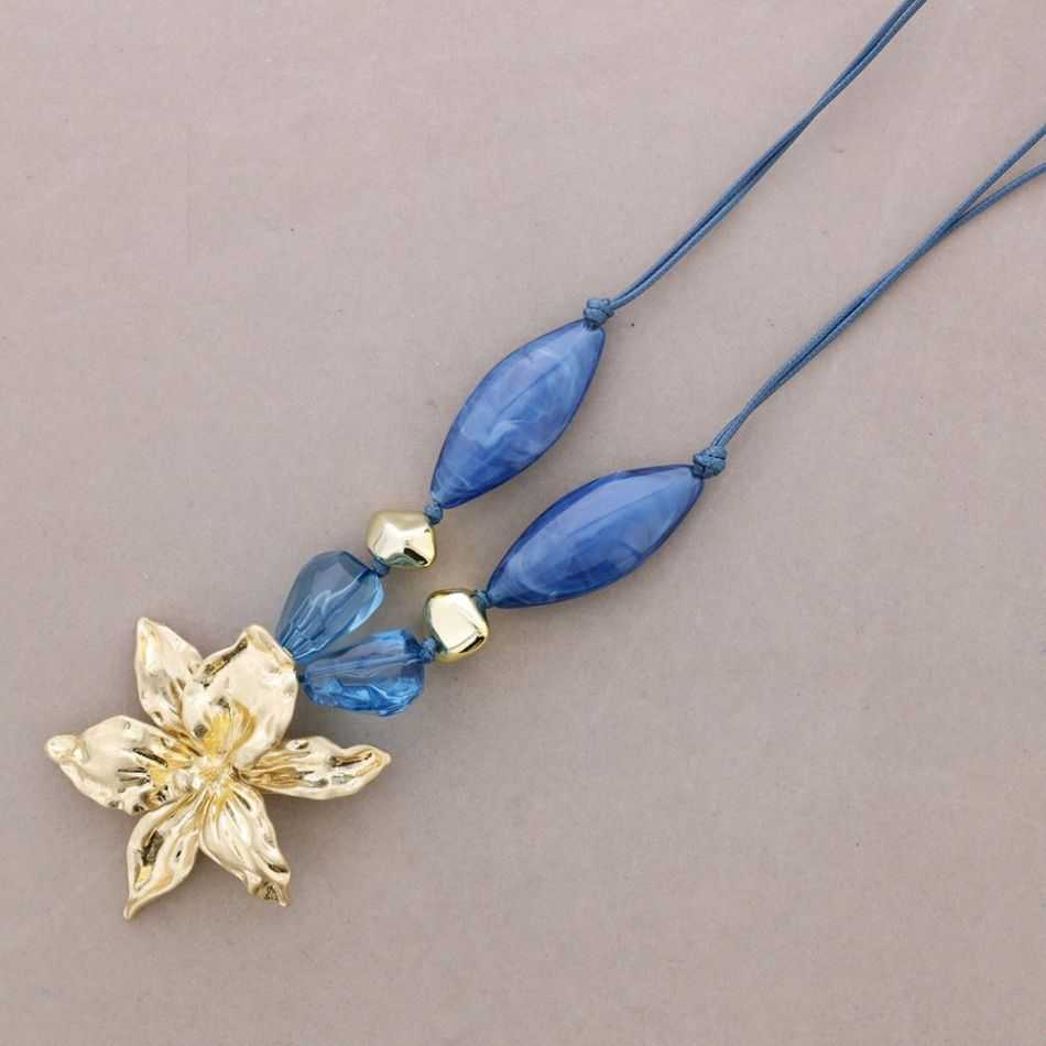 GARGANTILLA COLGANTE FLOR METAL CUENTAS RESINA