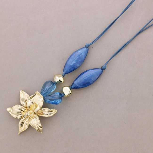GARGANTILLA COLGANTE FLOR METAL CUENTAS RESINA