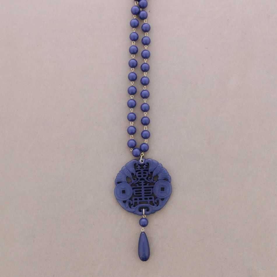COLLAR LARGO CUENTAS BOLAS COLGANTE MEDALLA FILIGRANA RESINA