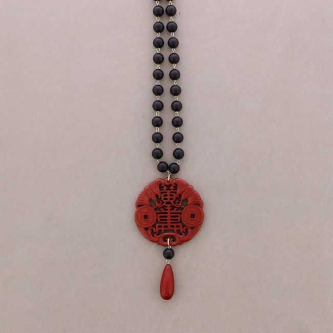 COLLAR LARGO CUENTAS BOLAS COLGANTE MEDALLA FILIGRANA RESINA