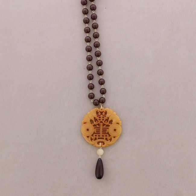 COLLAR LARGO CUENTAS BOLAS COLGANTE MEDALLA FILIGRANA RESINA