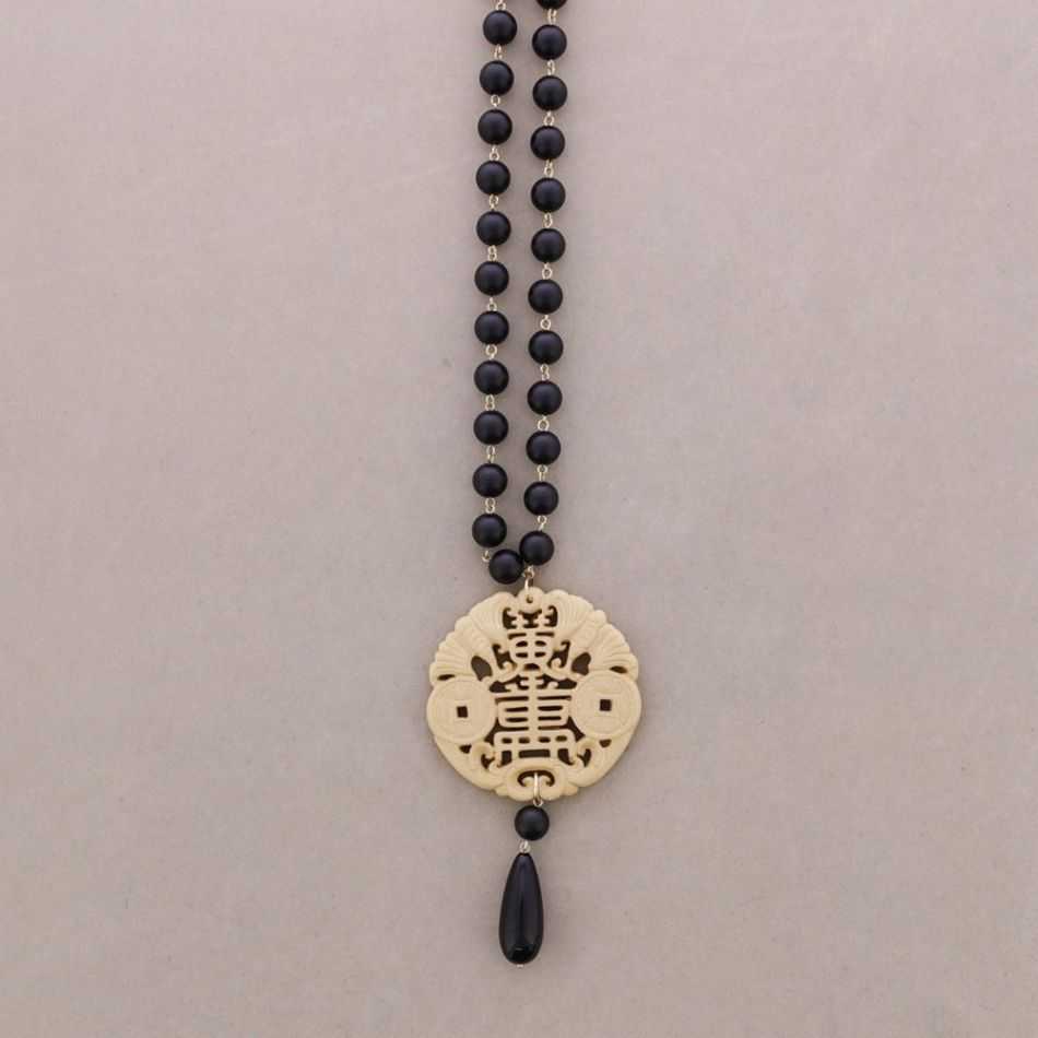 COLLAR LARGO CUENTAS BOLAS COLGANTE MEDALLA FILIGRANA RESINA