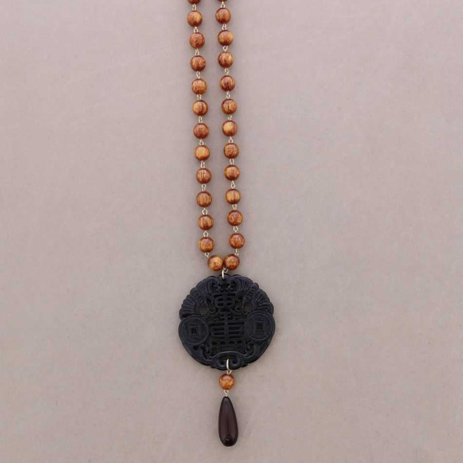 COLLAR LARGO CUENTAS BOLAS COLGANTE MEDALLA FILIGRANA RESINA