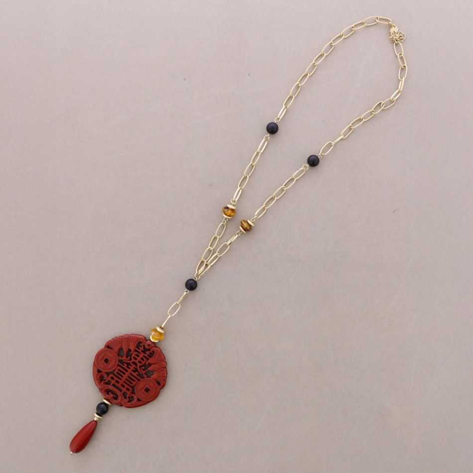 COLLAR LARGO METAL COLGANTE MEDALLA FILIGRANA RESINA