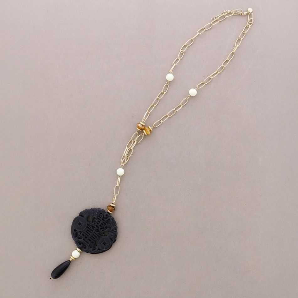 COLLAR LARGO METAL COLGANTE MEDALLA FILIGRANA RESINA